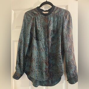 Rebecca Taylor multicolored long sleeve snake skin print silk top size 2